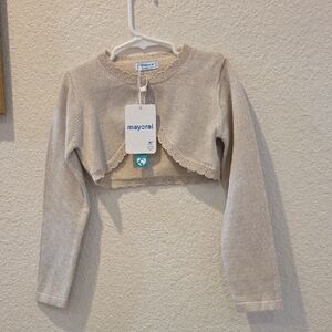 Mayoral  Beige Lure Knit Sweater Cardigan For A Little Girl.